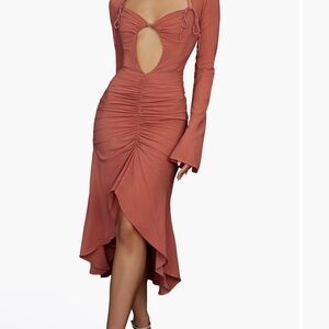 HOUSE OF CB Reine Long Sleeve Silk Blend
Cutout Midi Dress